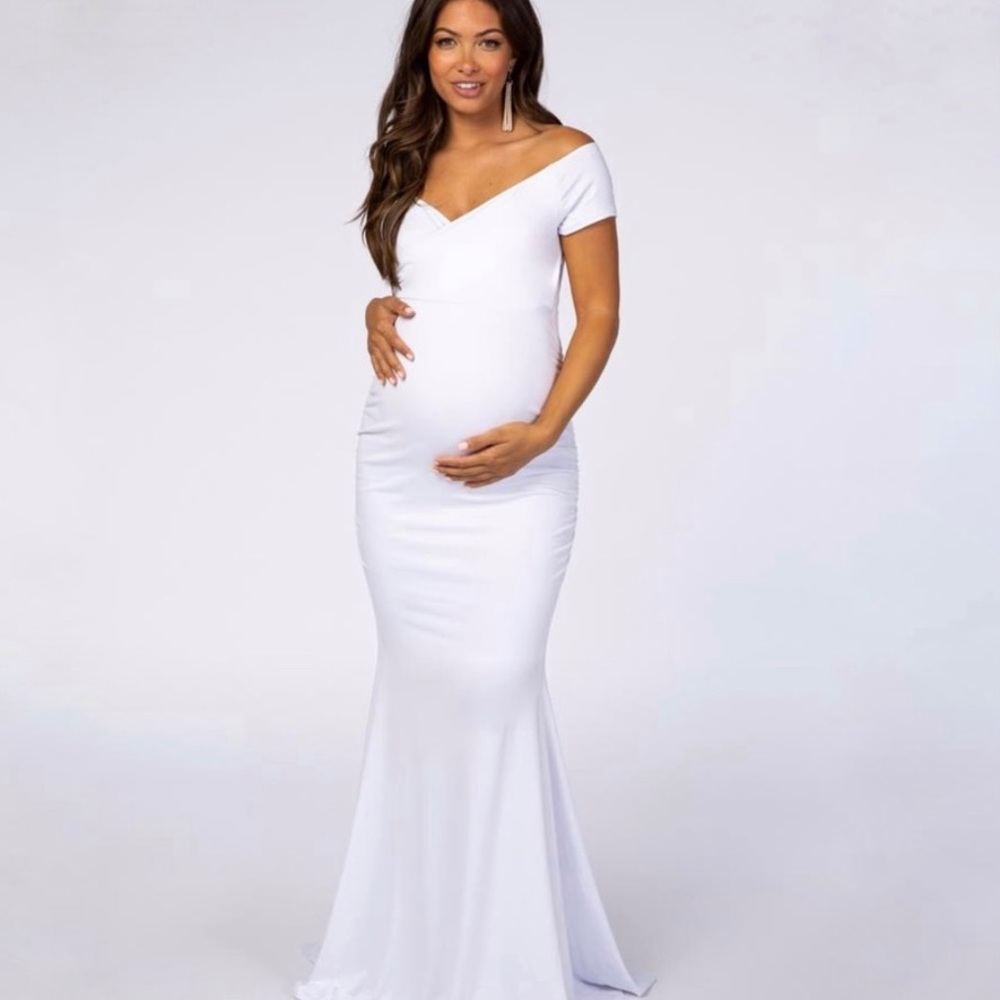 PinkBlush White Off Shoulder Maternity Dress